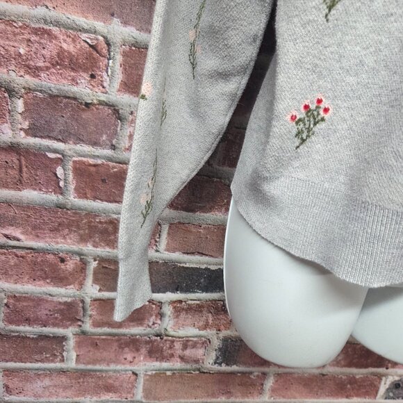 Nanette Lepore Sweater XL | Floral Beaded Embroidered Cropped Gray Coquette Chic - Picture 5 of 7